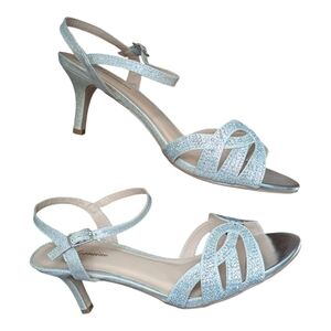 L. Lorraine Vanessa Silver Glitter High Heel Open Toe Strappy Sandals Women's 10